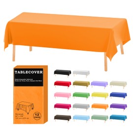D&Z Plastic Table Cloth Disposable, 12 Pack Orange Rectangle Tablecloth Individually Wrapped for Indoor&Outdoor, 54 x 108 Inch Table Cover for Party, Picnic, Birthday, Wedding & Dinner