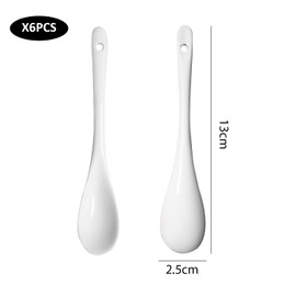 6 Pieces Ceramic White Spoon, Ceramic Spoon, Jam Spoon, Mini Dessert Spoon, Teaspoon, Tableware Set Suitable for Restaurants, Dessert Shops and Cafes (13 * 2.5cm)