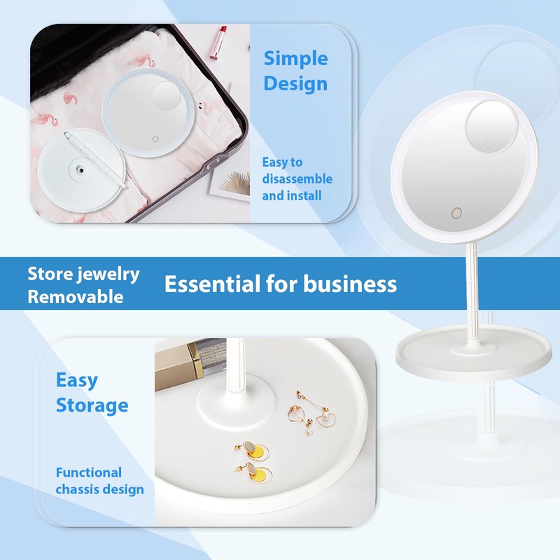 JSONPHX 1X LED Makeup Mirror with 5X and 10X Suction