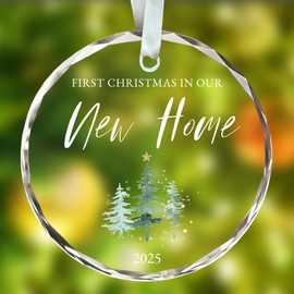 New Home Ornament 2025, New Home Gift Ideas, Housewarming Gifts for Couples,3" Glass Keepsake First House Christmas Ornament 2025