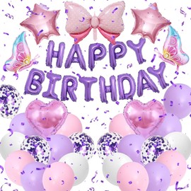 Birthday Balloons for Men Women Boys Girls,Red Black White balloons Happy Birthday Balloons Banner Confetti Balloons for Birthday Baby Shower Party Decorations (Pink Purple)