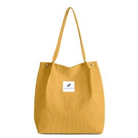FITDON Corduroy Totes Bag, Shoulder Handbags for Women Girls Big Capacity Shopping Bag with Inner Pocket - Yellow