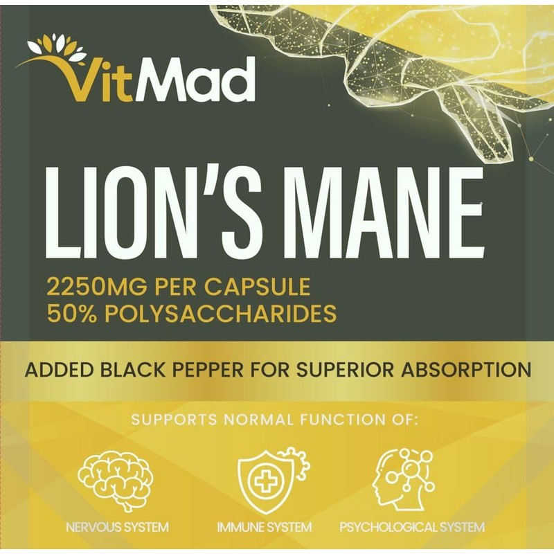 Lions Mane Supplement 2250mg per Capsule - 1 a Day