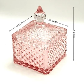WHSLILR Body Powder Puff and Container - Glass Dusting Powder Container with 2 Soft Puffs – Vintage Powder Puff Case for Women & Girls (3.93x3.93x5.9 H IN)-GRB009-Pink