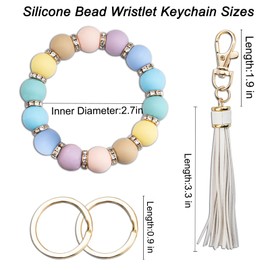 Key Ring Bracelet for Women Keychain Wristlet Holder Key Chains for Car Keys Bag Wallet Rings Silicone Bead Bangle Chains Accessories with Zircon & Tassel for Girls Birthday Gift-Light Rainbow