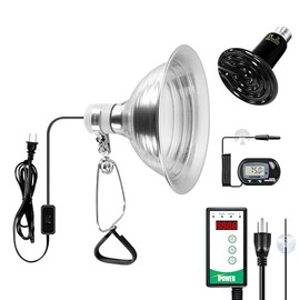 Simple Deluxe 150W Reptile Heat Bulb and 8.5 inch Clamp Light, 40-108℉ Digital Thermostat Controller and Thermometer Included, for Amphibian Pet & Incubating Chicken, Silver