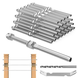 TooTaci 50 Packs 1/8 Cable Railing Hardware for 2" x2" Wood Post, T316 Stainless Steel Handed Swage Threaded Stud Tensioner Marine Grade for Deck Railing, Balconies, Stairs Decor, Yards Fence