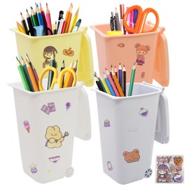 Satar Refes 4Pcs Pen Pot Pencil Holders Mini Trash Can Pen Vase Desktop Trash Can Multifunction Desk Organiser Makeup Brush for Desk Office School Classroom Home Supplies