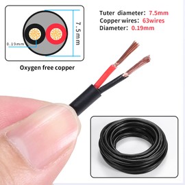 14 Gauge 2 Conductor Electrical Wire 14AWG Electrical Wire Stranded PVC Cord Oxygen-Free Copper Cable 16.4FT/5M Flexible Low Voltage LED Cable for LED Strips Lamps Lighting Automotive(14/2AWG-16.4FT)