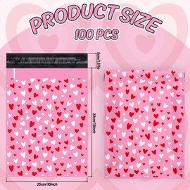 JarThenaAMCS 100Pcs Valentine's Day Heart Poly Mailers 10 x 13 Inch Pink Red Packaging Bags Self Seal Mailing Envelope Bags For Small Business Boutique Clothing