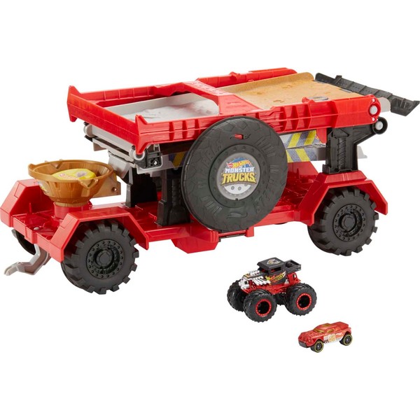 Hot Wheels Monster Trucks Down Hill Race & Go Playset with 1:64 Scale Bone Shaker Truck & 1:64 Scale Toy Car