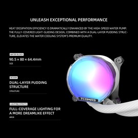 TCOMAS LE100 360mm AIO Cooler ARGB Fan Intel LGA 1851/1700/1200/115X AMD AM5/AM4 (White, 360mm)