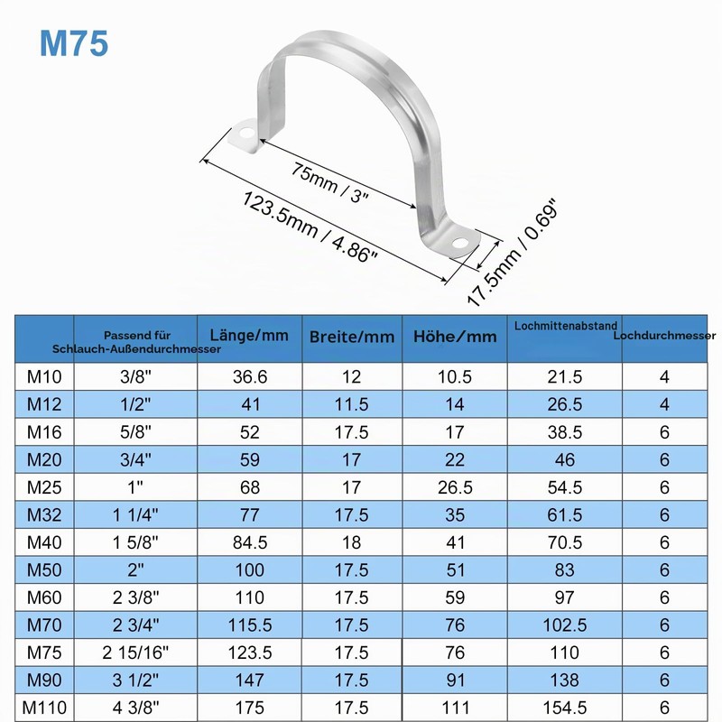 QUARKZMAN Pack of 8 Pipe Clamps for Diameter 75 mm
