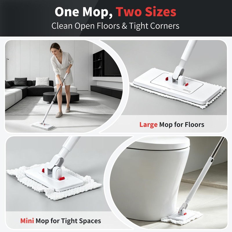2-in-1 Dual Size Hands Free Flat Mop, Snap Grip Mini