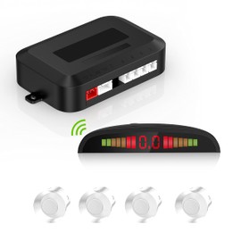 Wireless Parking Sensors for Car, Reverse Sensors with 4 Reversing Sensors, Wireless LED Distance Display with Sound Warning + 4 White Color Car Reverse Parking Sensors for Cars Vans RV Trailer