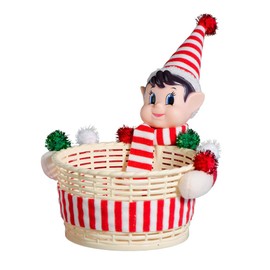 Christmas Elf Storage Gift Basket Ornament, Small Empty Xmas Box Decoration Cute Plastic Organizer Basket for Kids Elf Holder for Gift,Chocolate,Toys or Candies Christams Decor (Red)