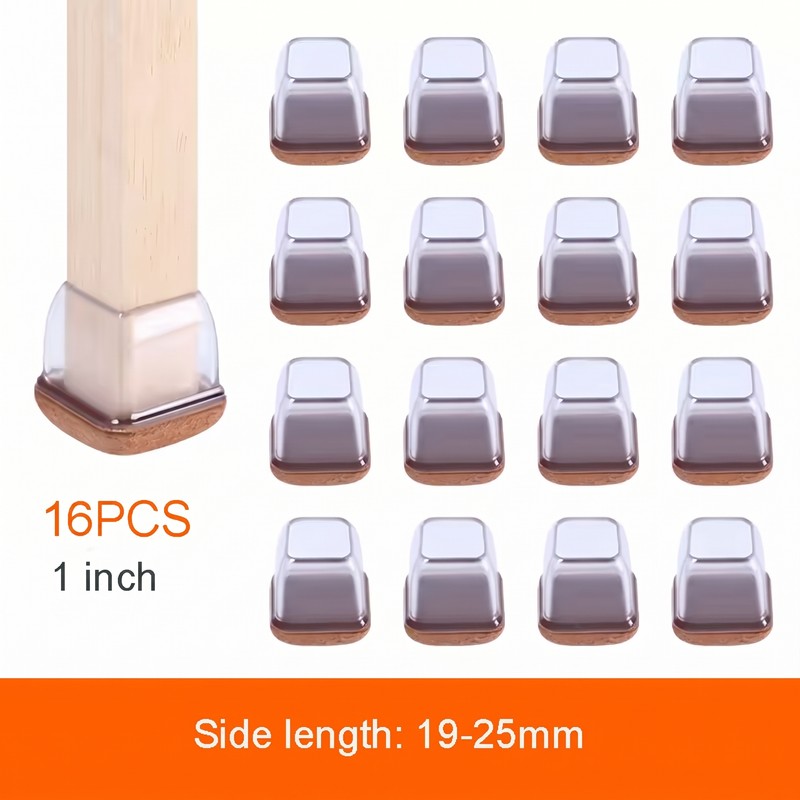 FLOOR GUARD 16PCS Clear Silicone Chair Leg Protectors with Felt