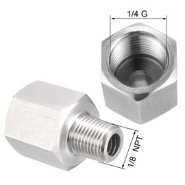 TA-VIGOR 1Pc Reducer Hex Bushing, 1/8 NPT Male to 1/4 G Female Stainless Steel Reducing Pipe Fitting Adapter for Water Oil Air Pressure Gauge, Pipe Connecting Conversion