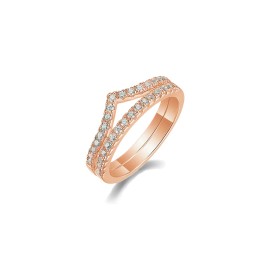 Fine 925 Silver Gold Plated Pave 1.5MM VVS GRA Moissanite Couple Jewelry Minimal V Shape Engagement Stacking Rings Set VermeilColor: Rose Gold Plated-Set, Ring Size: 6#