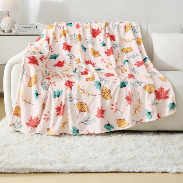 Softan Fleece Blanket - Autumn Leaves Throw Blanket - Fuzzy