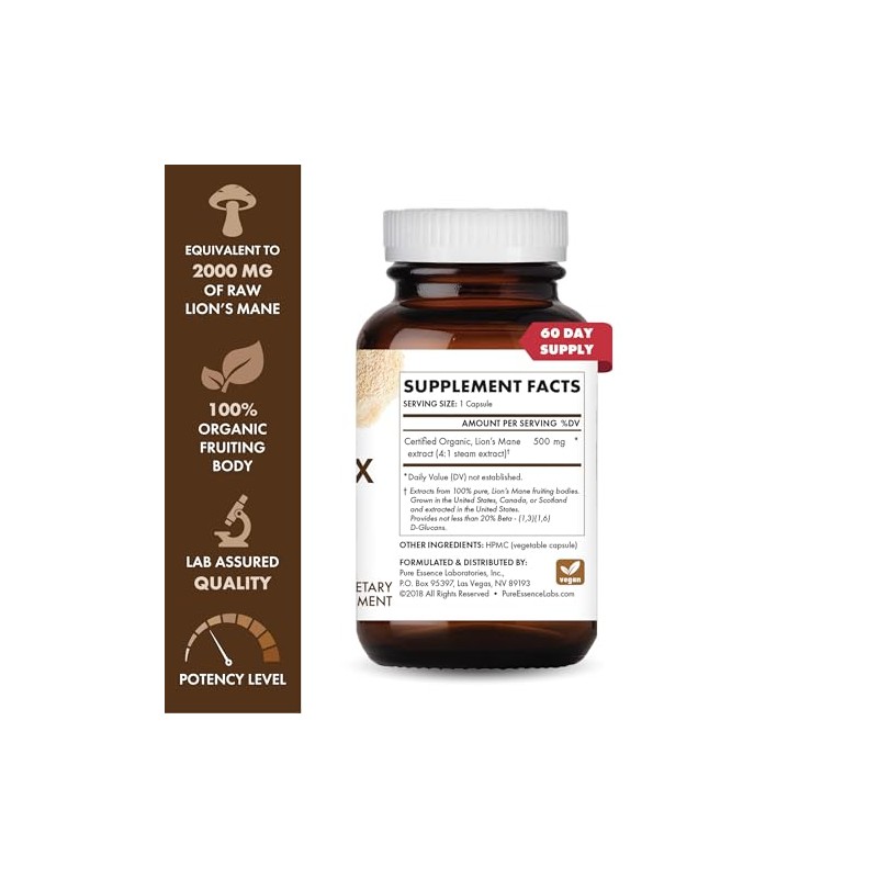 MyPure Lion's Mane Mushrooms – 100% de hongos reales, 60