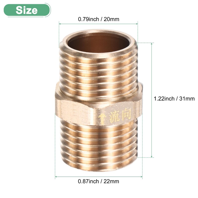 M METERXITY 1-Pack Brass Check Valve, 1/2" Male to 1/2"