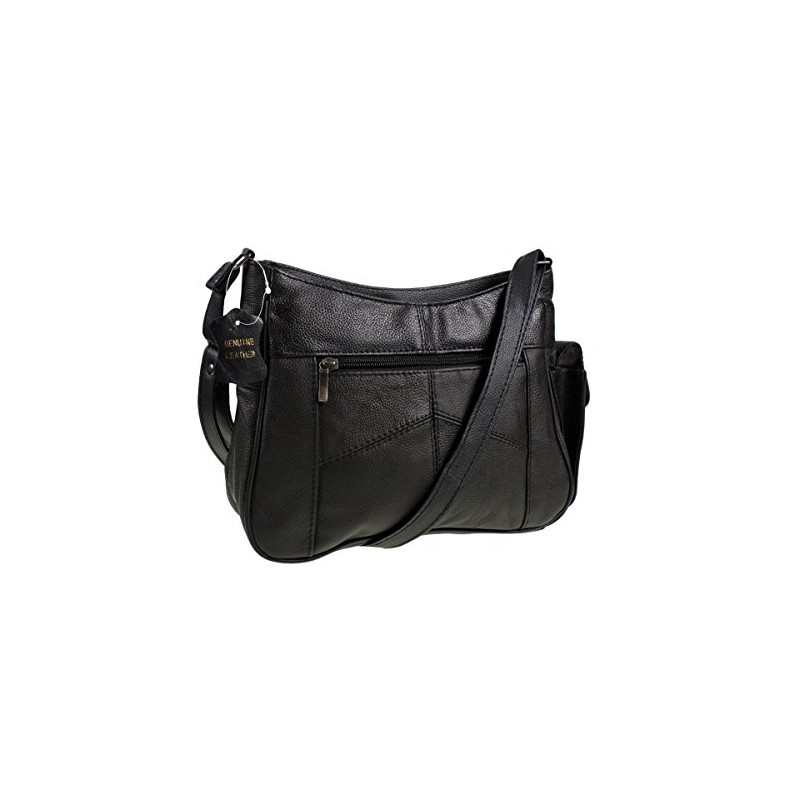 Womens Leather Handbag/Shoulder Bag with Side Mobile Pocket (Black)