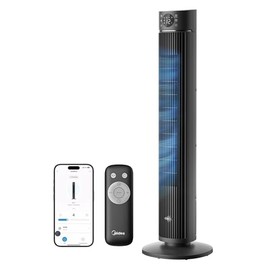 Midea FZ10-26ARDW Smart Quiet Tower Fan with Remote Control, 19 dB Whisper Quiet, DC Motor, 4 Modes & 12 Levels, 24 Hours Timer, App Control for Bedroom, Living Room & Office, Black, 105 cm