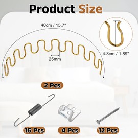 uxcell 2Pcs 15.7" Upholstery Spring Replacement Kit, Carbon Steel Sagging Cushions Repair Kit Arch Spring with Balance Hooks, S Spring Clips, Screws for Sofa Recliner Chair, Gold