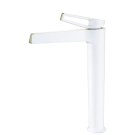 Bathroom Sink Faucet Tall, Bathroom Faucet Brass Basin Mixer Tap Deck Mounted Vessel Sink Faucet Single Handle Single Hole Basin Faucet, Hot and Cold Water,White