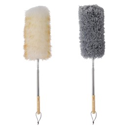 Midoneat Lambswool and Microfiber Duster, 2 Counts, Long Reach/Extendable Duster Up to 86" for Cleaning High Ceiling Fan, Interior Roof, Cobweb, Keyboard, Furniture