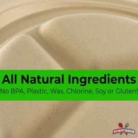 Restaurant-Grade Biodegradable 9 Inch 3-Compartment Plate. Bulk 50 Pk. Great for Lunch and Dinner Parties. Disposable, Compostable Wheatstraw Divided Plates are Leakproof and Microwave Safe.