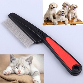 (2 Pack Fine and thick needles) Dog and Cat Lice Flea Comb, Fur Detangling Tool, Grooming and Massage Stainless Steel Comb， Pet Hair Comb for Home Grooming Kit, Removes Knots, Mats and Tangles