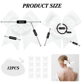 TUUXI 12 lazos blancos de grogrén de 8 pulgadas con bandas elásticas para coleta de caballo para la escuela, universidad, deportes, animadora