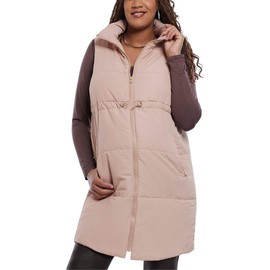 Motherhood Maternity Women's Sleeveless Long Pregnancy Puffer Vest with Pockets, X-Large