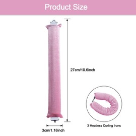 KONFEN Satin Hair Rollers Without Heat, Pack of 3 Heat-Free Velvet Curlers with Hooks for Most Hair Types, Casual in Bed, DIY Styling Curlers for Heat-Free Bun Bons (Pink)