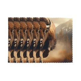 Bison Run Prints Set of 6 Dining Table Placemats - Thick, Sturdy, and Heat-Resistant Table Mats for Home and Hotel Use