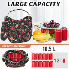 Joymee - Bolsa de almuerzo para mujer, gran aislamiento para adultos, reutilizable, a prueba de fugas, con correa de hombro ajustable, para trabajo, oficina, picnic, viajes, floral