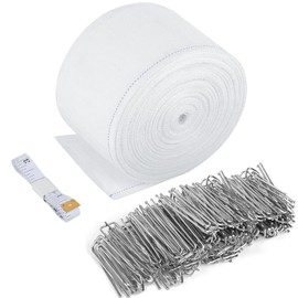 Curtain Pleat Tape with 50 Hooks, 11 Yards /10 Meters Pleater Tape for Curtains, Included 50Pcs Stainless Steel Hooks with 4 Prongs, Pinch Pleat Curtain Tape and Hooks for Making Pleated Curtain