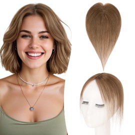 TESS Bangs Hair Clip 360° 3D Cover Lace Cover 100% Real Human Hair Lace Base HairPieces for Women Daily Wear Natural Look 10 Inch Side, Medium Brown