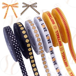 PH PandaHall 36 m 6 Styles Baseball Bands 1 cm Wide Softball Bands Baseball Printed Grosgrain Ribbon Sports Balls Bands Fabric Bands for Sports Party Decor DIY Crafts Sewing