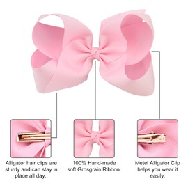 AILEAM Hair Bows for Girls 6PCS Girls Toddler bows Clips Pink Grosgrain Ribbon Alligator Clips Kids Hair Accessories (6inch ×2, 4inch ×2, 3inch ×2)