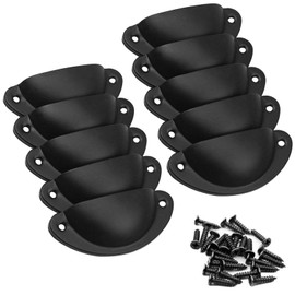 10 Pack Drawer Handles, Vintage Cabinet Handles, Iron Shell Pull Cupboard Door Handles, Cup Handles with Screws,Pull Knobs for Kitchen Cupboard,Wardrobe,Furniture,Dresser Drawer (Black) Shell Handles
