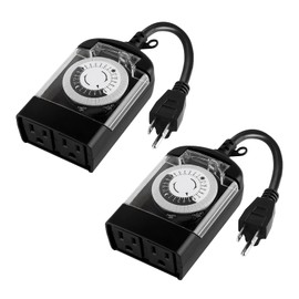 M EGA MEGACUBE Outdoor Timer Outlet Waterproof, 24 Hour Mechanical Timer Outlet for Home and Garden, 2 Grounded, 15A 3/4HP, Black, 2 Pack