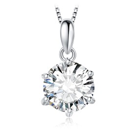 JewelryPalace Round 8mm 2ct Moissanite Solitaire Pendant Necklace for Women, Classic Simulated Diamond 925 Sterling Silver 14k White Gold Plated Necklaces for Her VVS D-F, 18 Inch Box chain