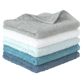 Bloom Face Towels, Made in Japan, Set of 5, Famille, Hotel Type, Instant Absorption, Soft, Senshu Towel (Assorted Ocean))