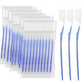 50 Pack Disposable Toothbrushes Individually Wrapped, Blue Handle Toothbrushes Bulk Pack, Travel Tooth Brush for Hotel, Guest, Camping, Travel, Giveaways and Homeless