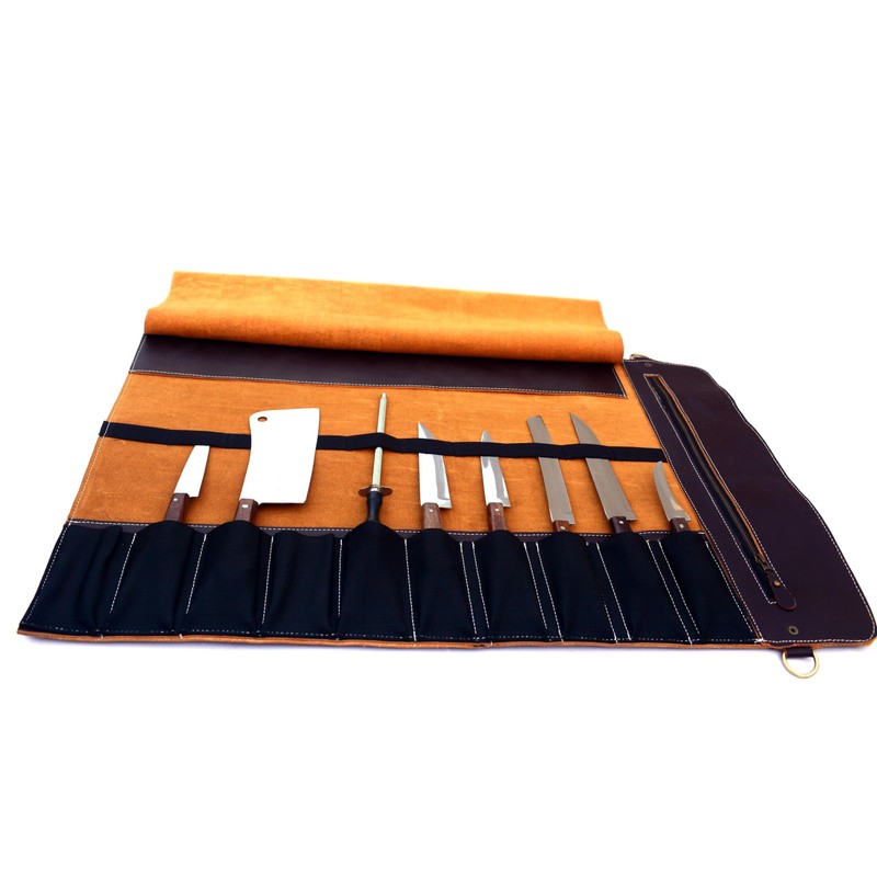 EVERPRIDE Brown Leather and Suede Knife Roll