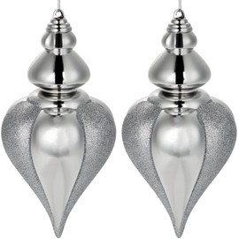 2 Pcs 9" Large Christmas Ball Ornaments - Shatterproof Finial Drop Decorations for Holiday Tree - Silver Big Hanging Balls