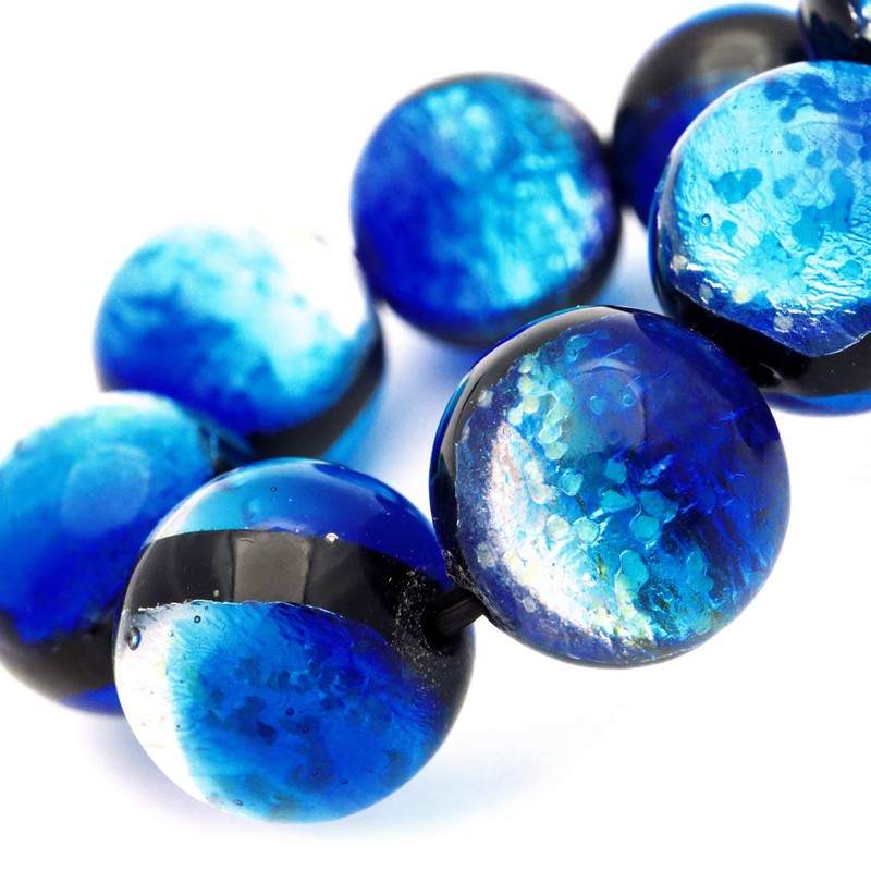 Gold Stone Yonaguni Blue Firefly Glass 12mm Luminous Bracelet, Okinawa,